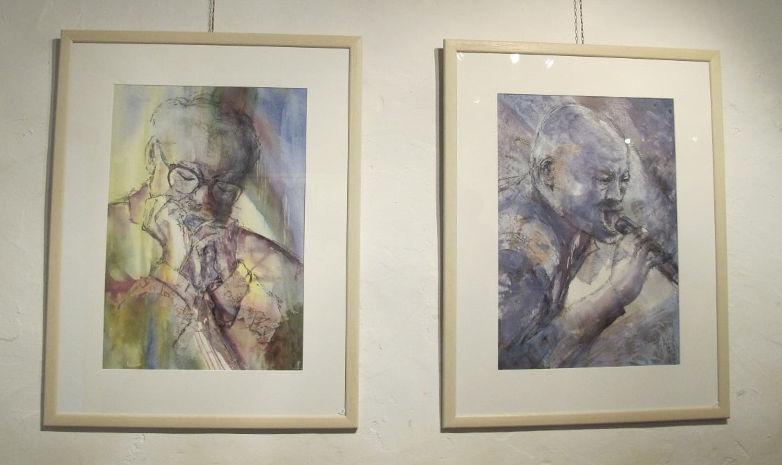 "Toots Thielemans" & "Seal" aquarel van Denise De Lille, Rumst april 2015 © foto Blog Lut De Rudder