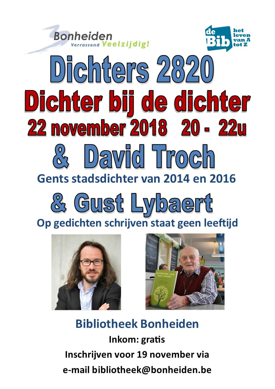 Affiche Dichters 2820, "Dichter bij de Dichter", bib Bonheiden. © FS 2018