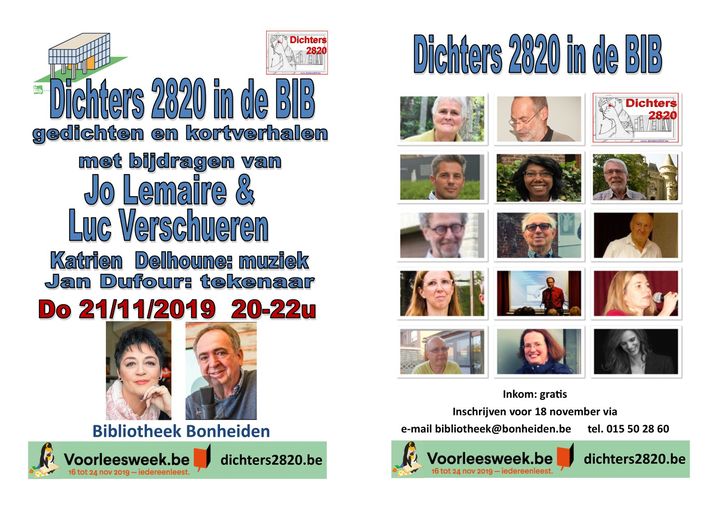 Affiche Dichters 2820, "Gedichten & kortverhalen", bib Bonheiden. © FS 2019