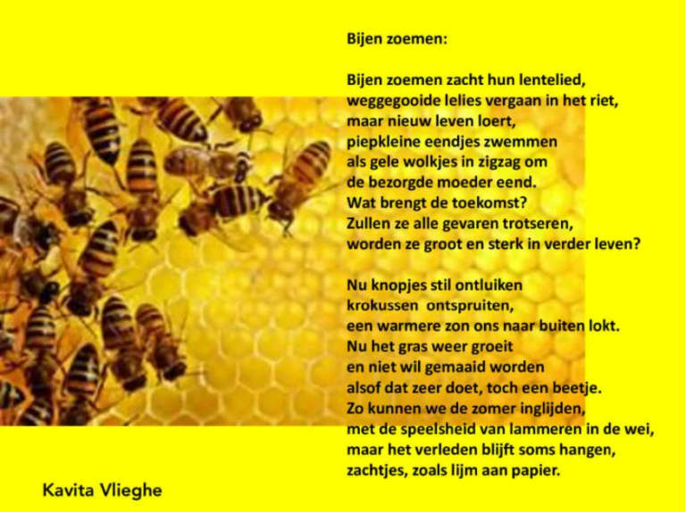 Gedicht "Bijen zoemen" © Kavita Vlieghe. Verschenen in Rijmheide Mei 2017
