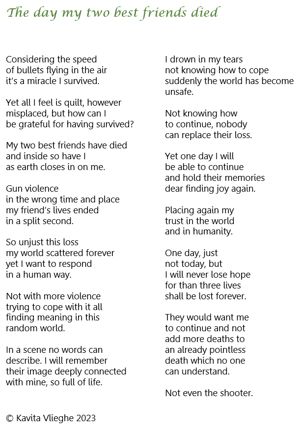 Gedicht "The day my two best friends died" © Kavita Vlieghe 2023