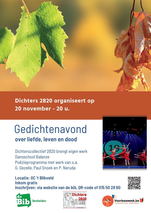 Affiche - Dichters2820 gedichtenavond: 20 november 2025 om 20u in CC Blikveld – Bonheiden